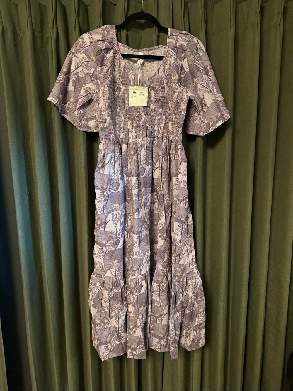 kate quinn Lilac Poppy Floral Smocked Midi Dress